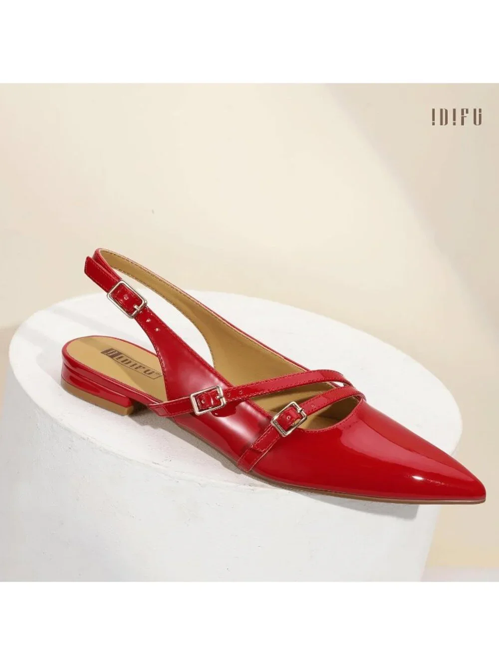 Women's Red Patent Pointed Toe Strappy Slingback Ballet Flats Formal Dress Shoes